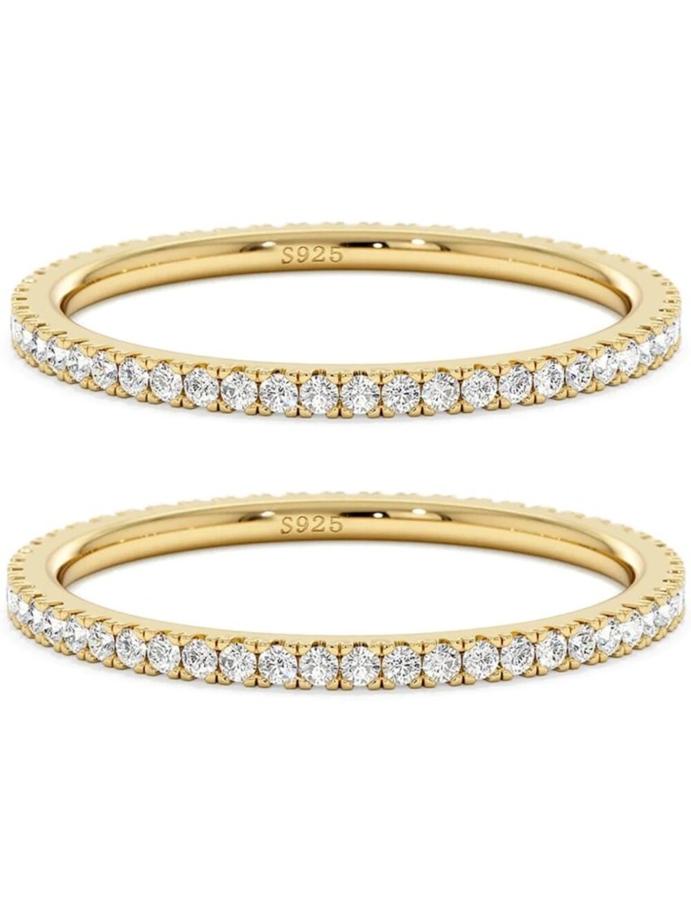 2mm Sterling Silver Stackable Eternity Rings with Cubic Zirconia - Size 5-10